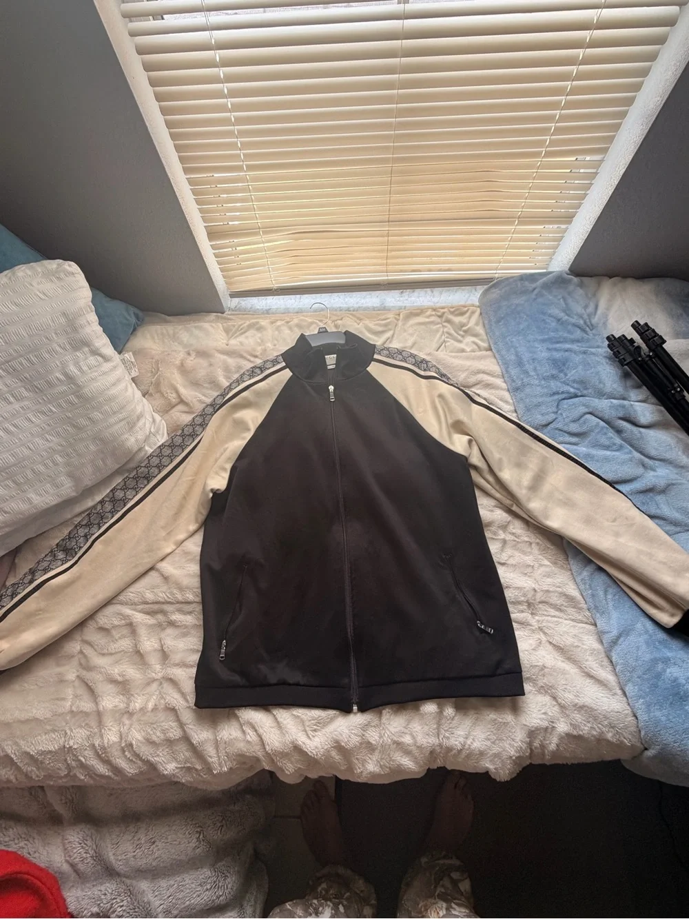GUCCI  Oversize Technical Jersey Track Jacket GG Monogram Tape Sleeve M